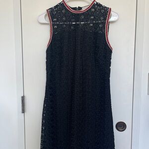 Sandro Black Lace Mini Dress with Red Trim